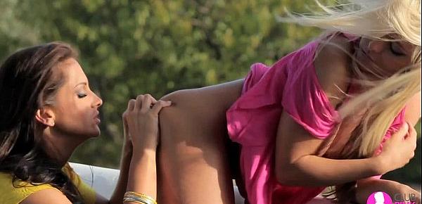 Viv Thomas Lesbian HD - Blonde and brunette babes having fun in terrace